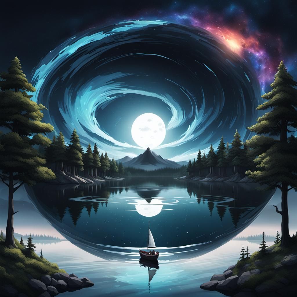 Sailboat Journey to a Black Hole: 3D Anime Art
