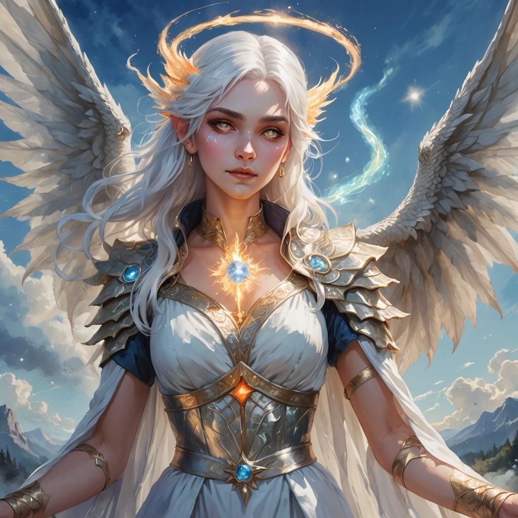 Dragon Aasimar Sorceress Casting a Spell