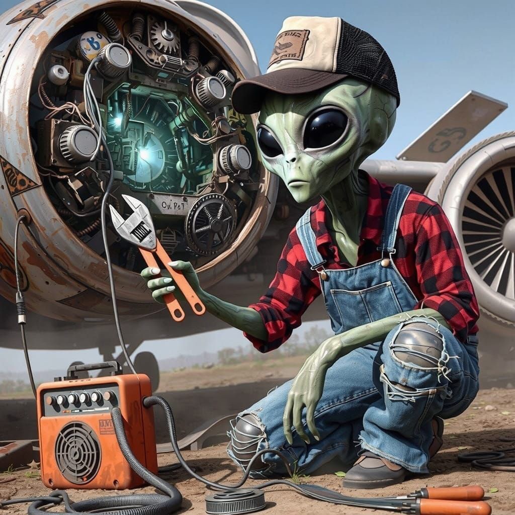 Alien Spaceship Mechanic in Futuristic Setting