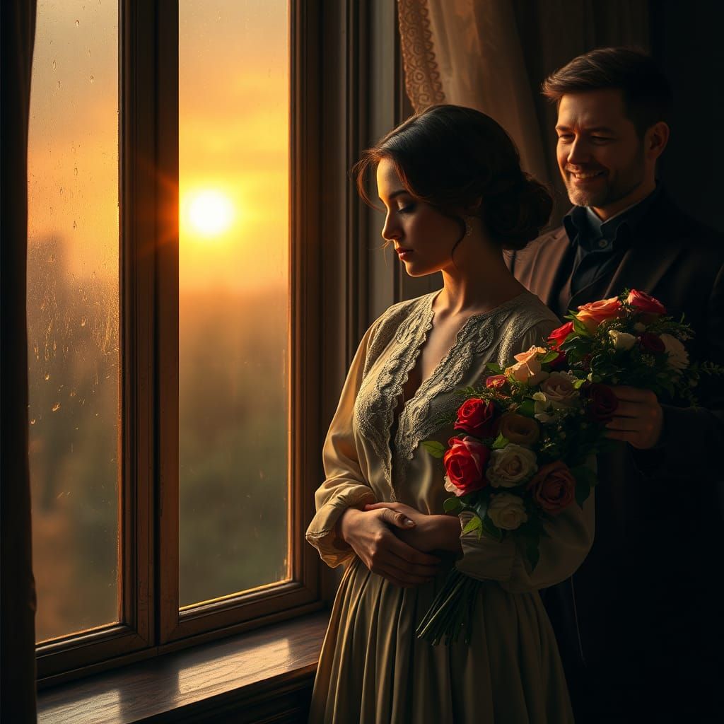 Woman at Window Awaits Husband's Return