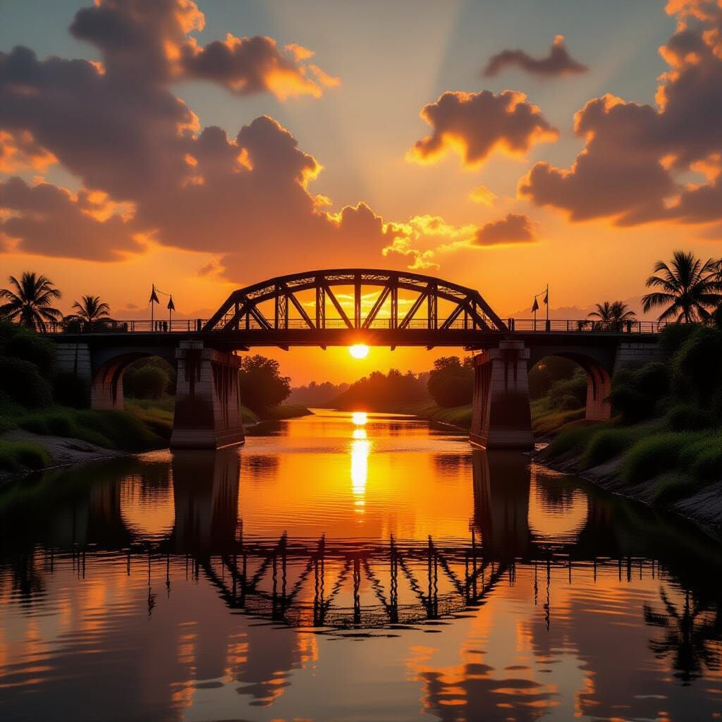 Bridge Over River Kwai at Golden Hour