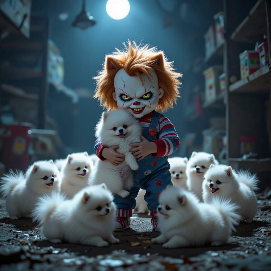 Chucky Plays With Pomeranians in Abandoned Toy Store