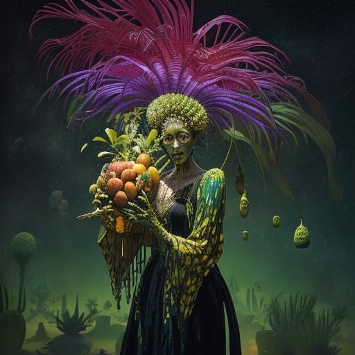 Surreal Bioluminescent Mango Dance on Alien Planet