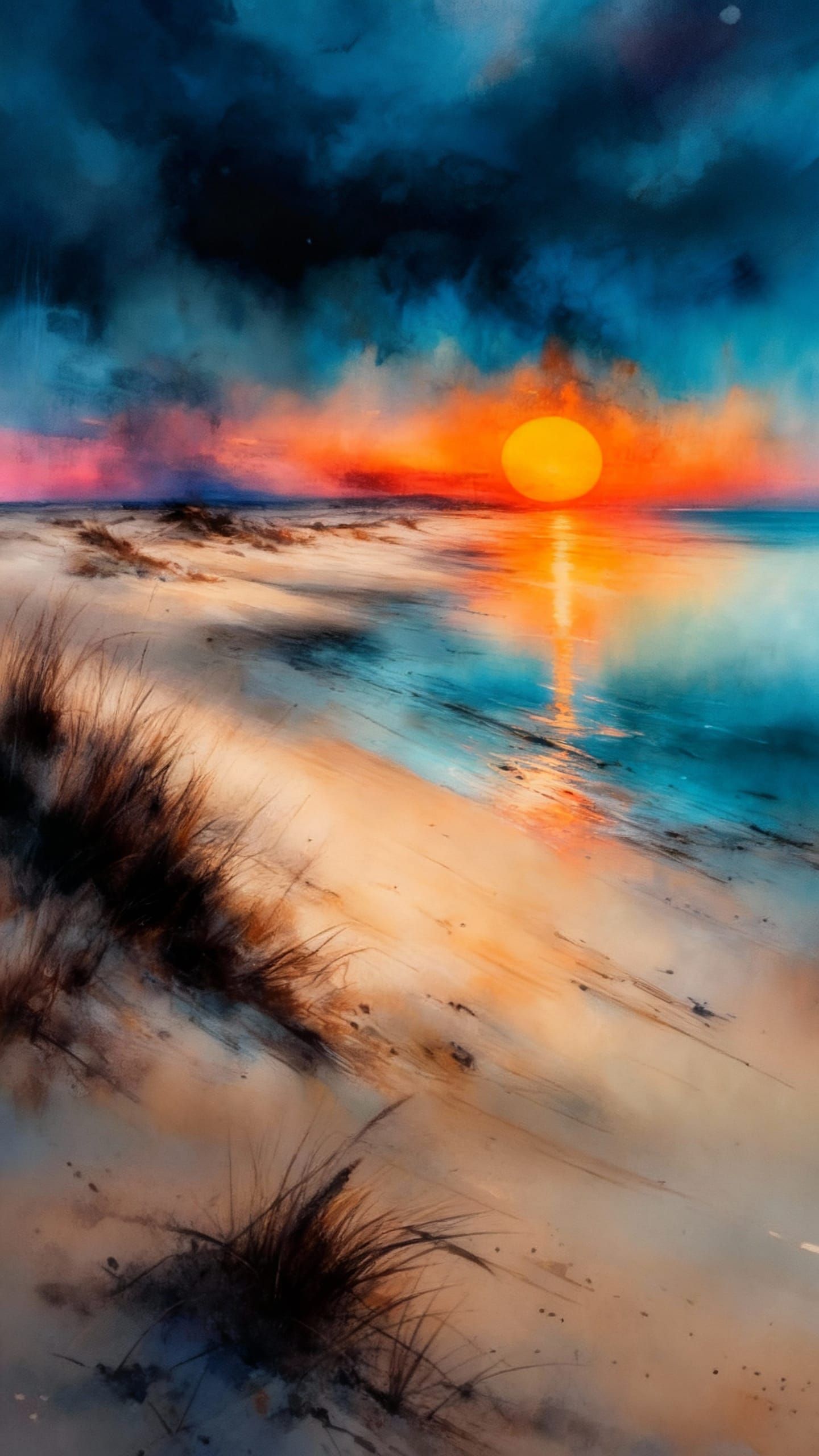 Serene Sunset Beach Digital Painting with Warm Glow