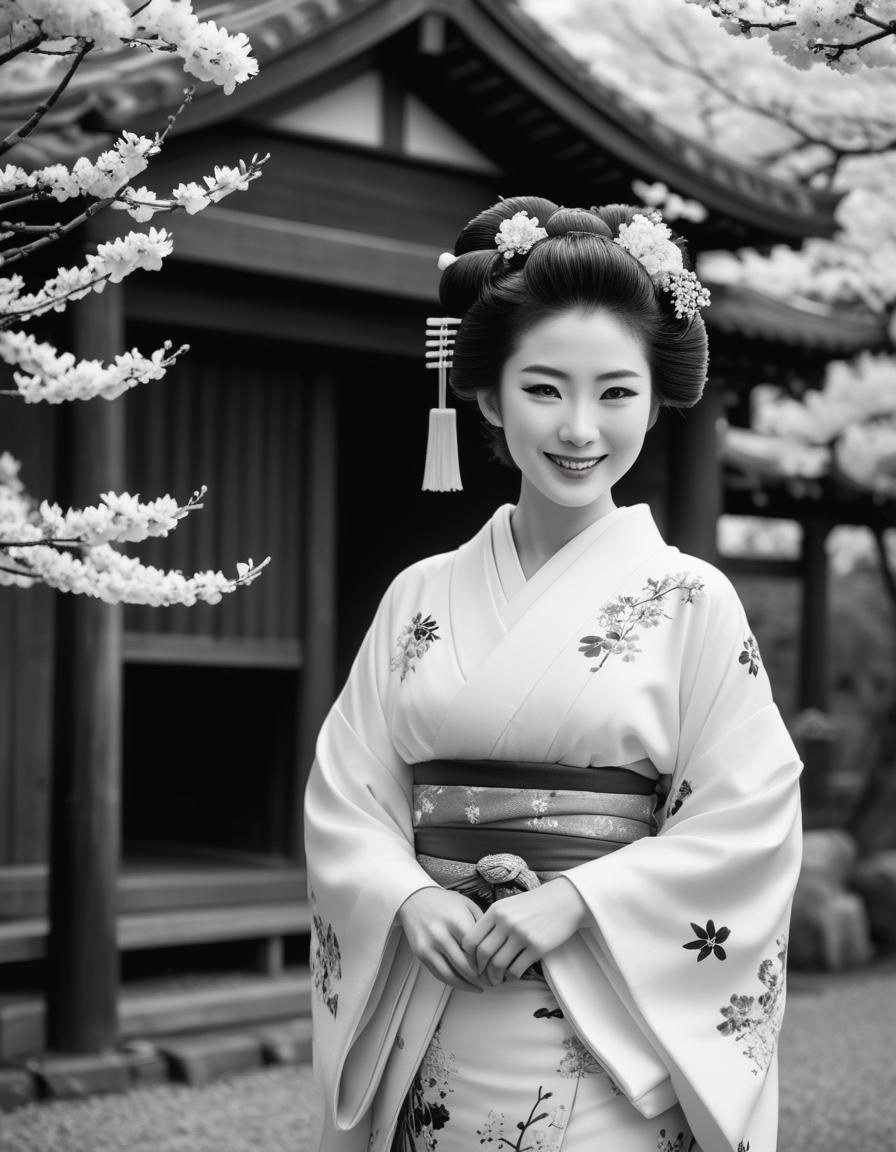 Beautiful Geisha Portrait in Black and White