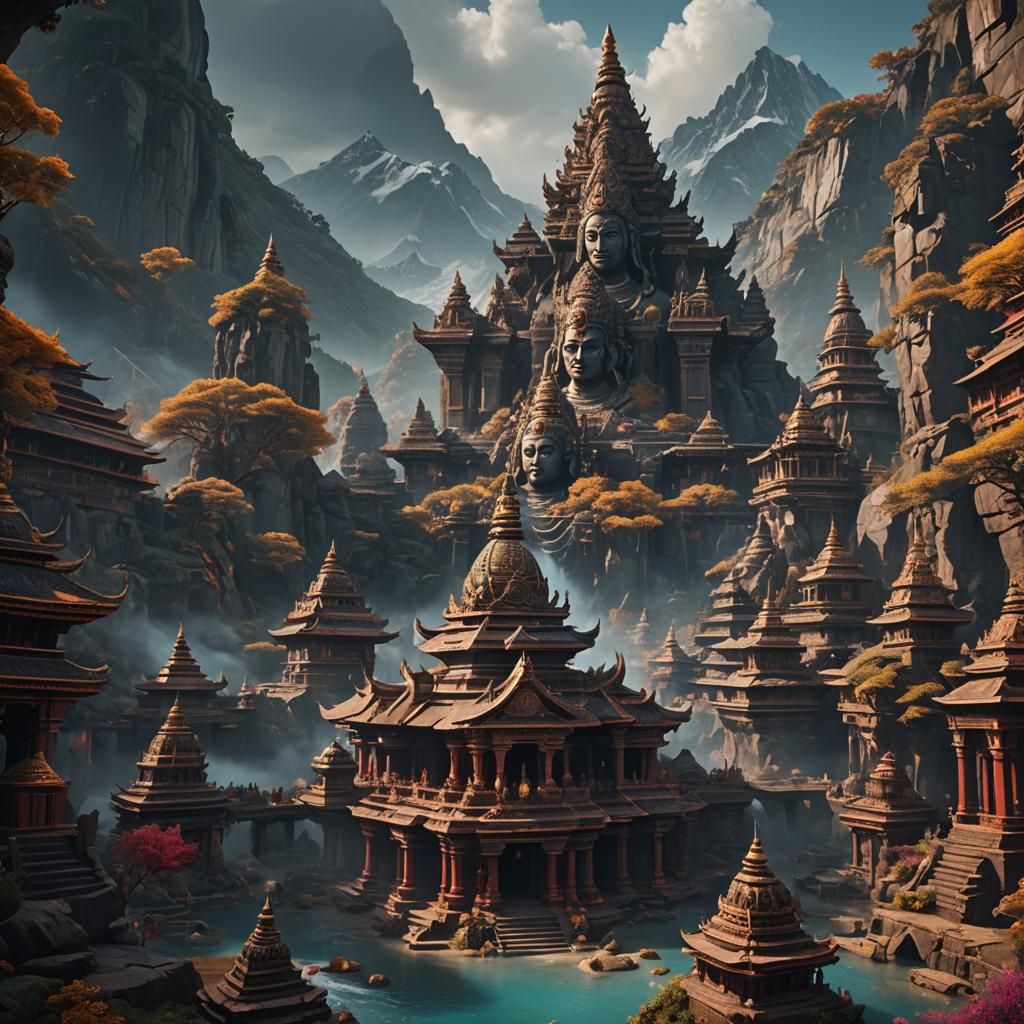 Detailed Matte Painting of Mahadev in Deep Color