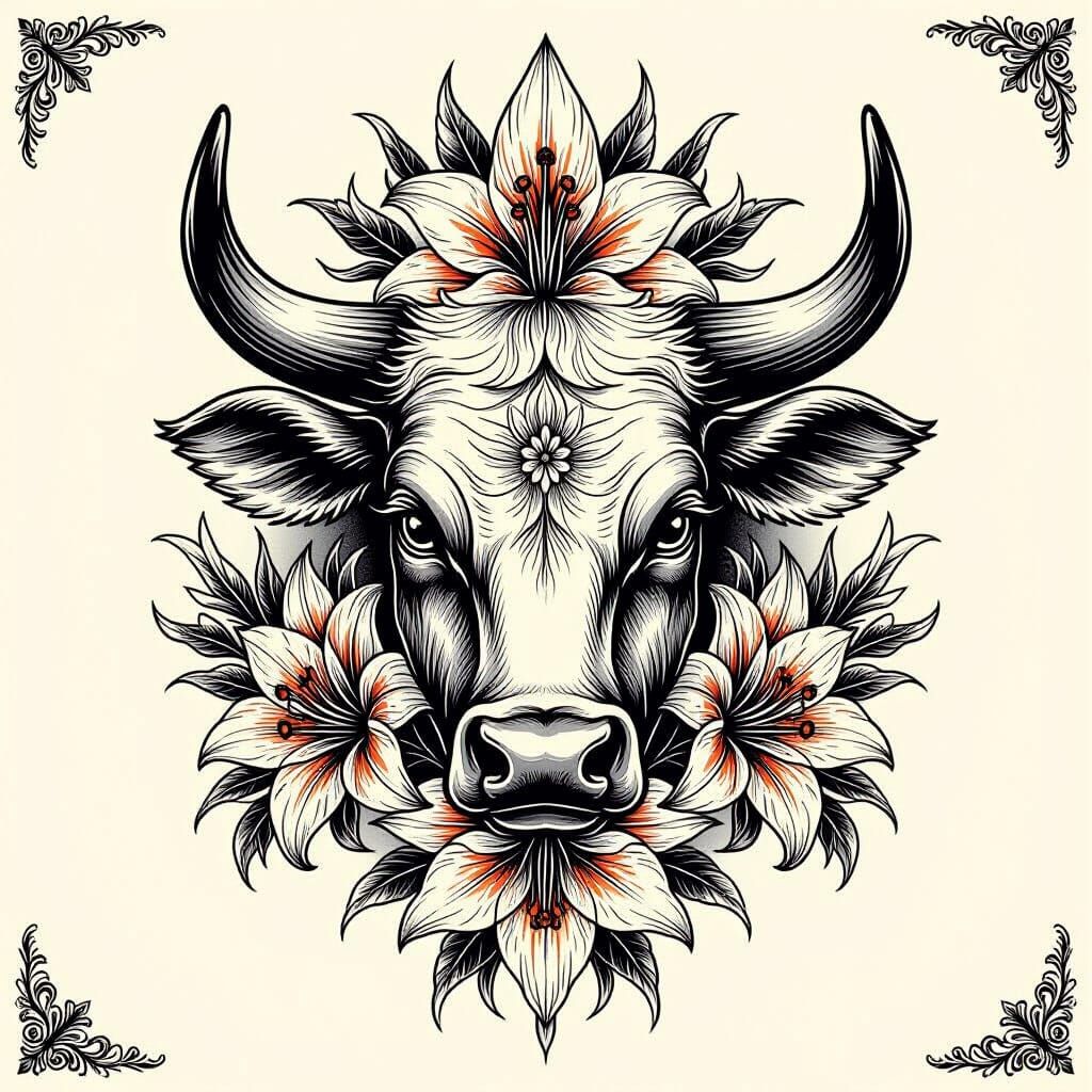 Traditional Cow Lily Tattoo Design