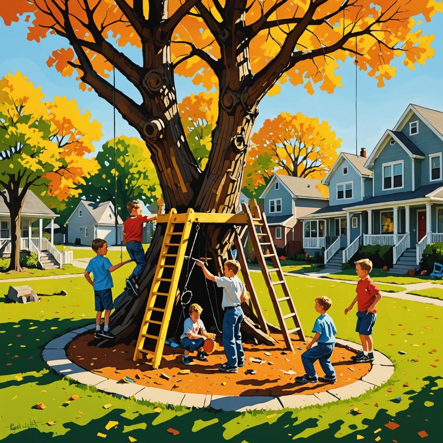 Backyard Fun: Rockwell-esque Nostalgia Under Sunset