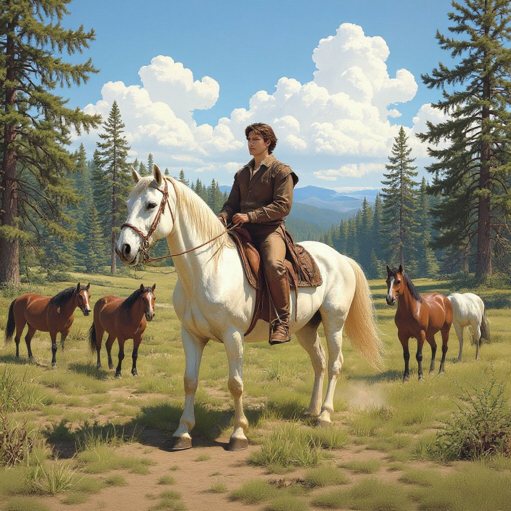 Scenic Landscape with Horses and Rider