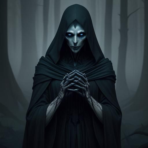 Ominous Figure in Dark Forest, Inspired by Beksiński