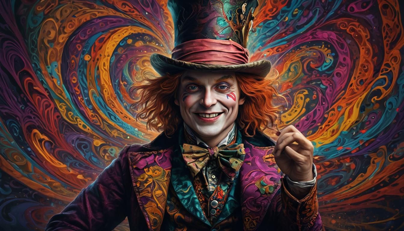 Mad Hatter's Mischievous Grin in Baroque Concept Art
