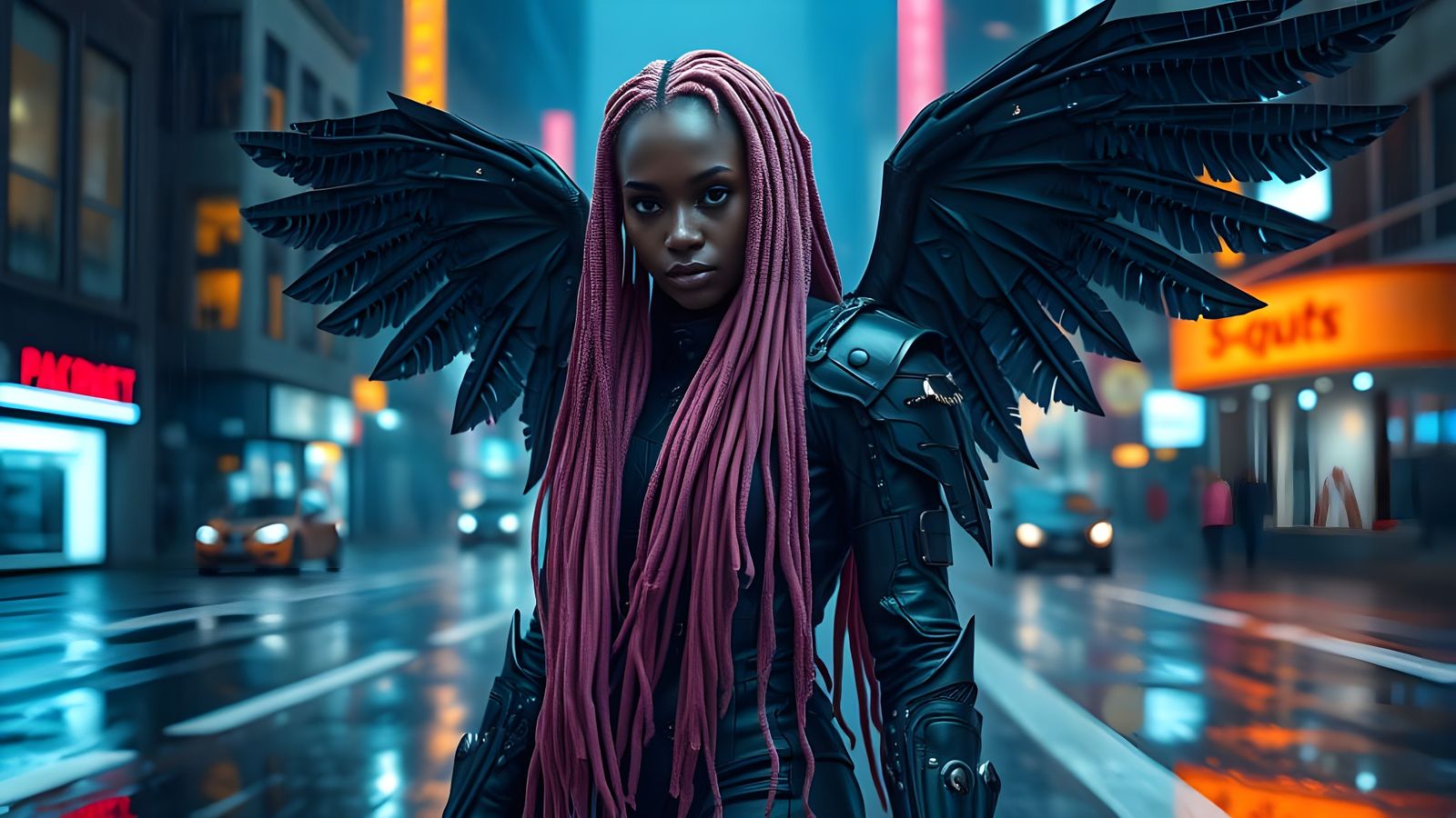 Cyberpunk Angel in Midnight City
