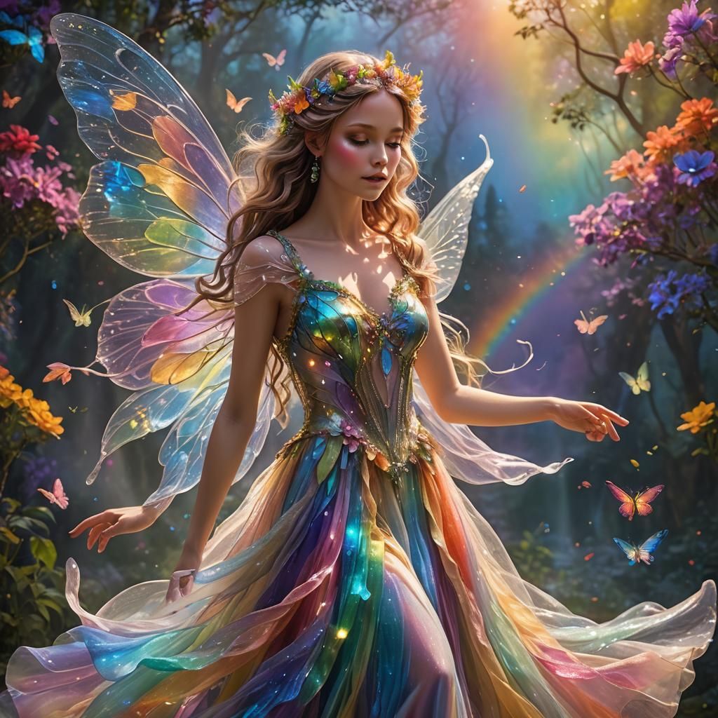 Ethereal Fairy in Rainbow Hues, Fantasy Concept Art