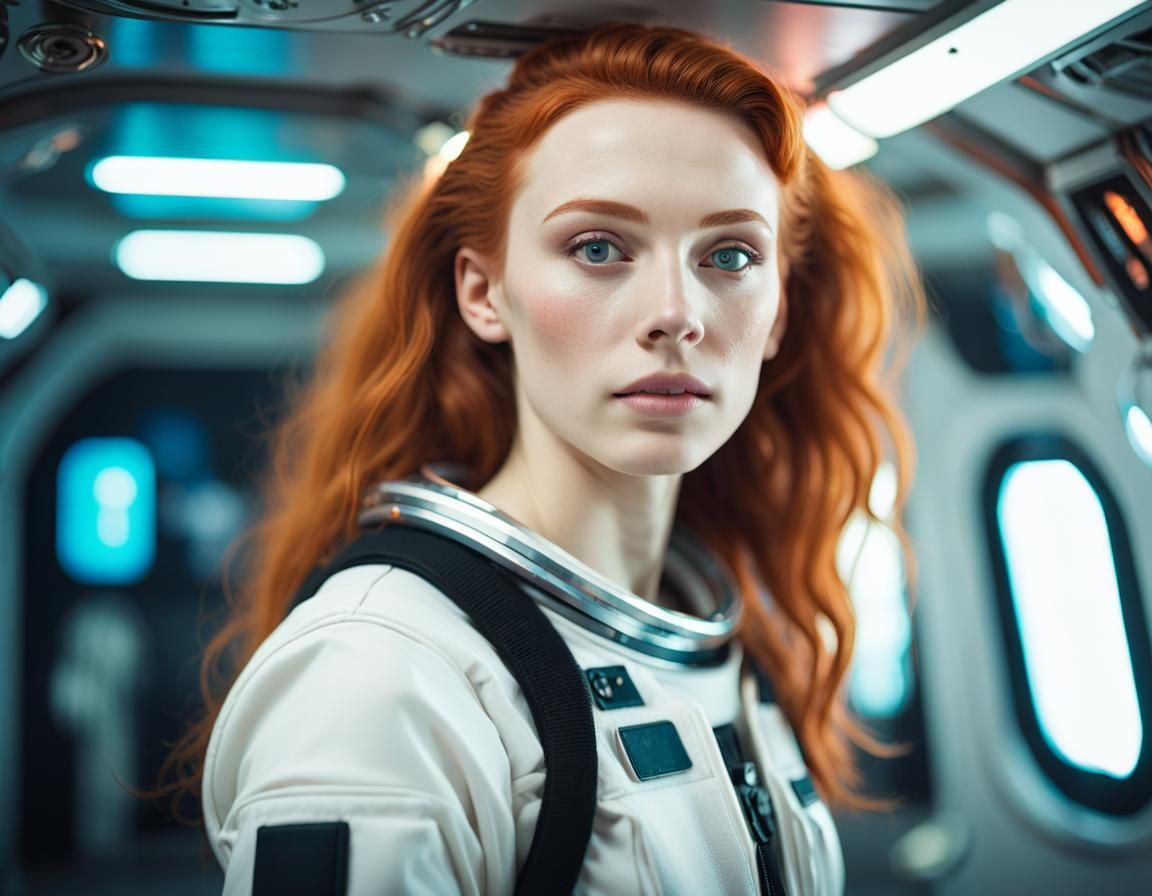 Beautiful Woman in Space Station: Analog Style