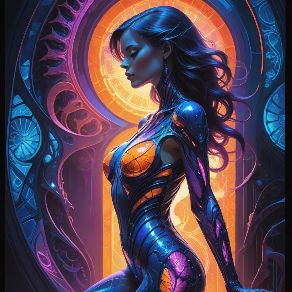 Glamorous Android Portrait in Vibrant Neon Colors