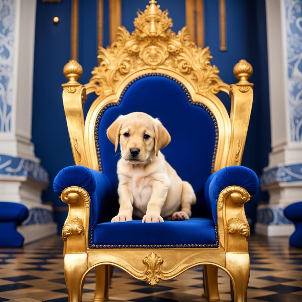 Golden Labrador Puppy King on Royal Throne
