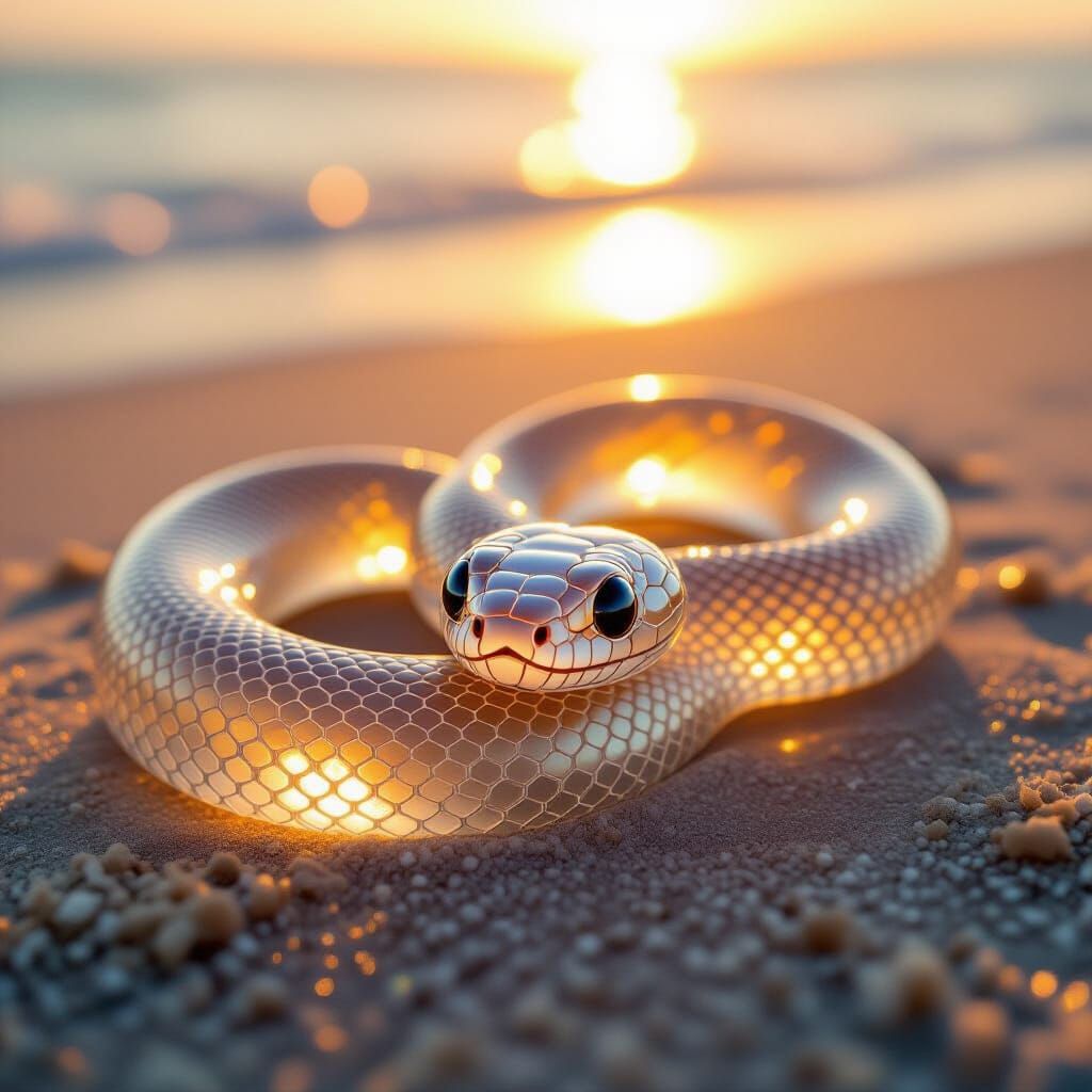 Sea Glass Bull Snake on Beach at Sunset