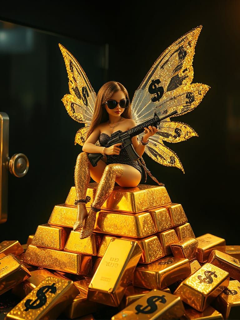 Golden Fairy on Gold Bars with Assault Rifle