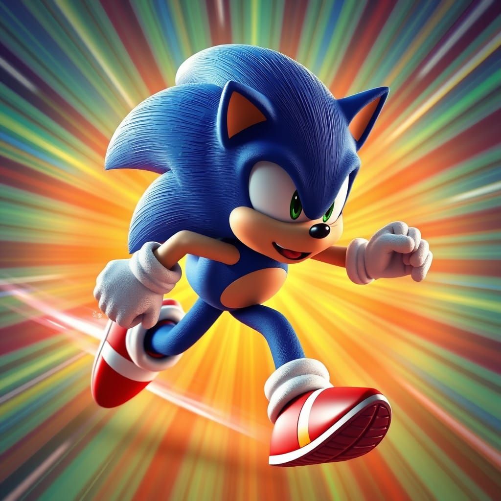 Sonic Running at High Speed in Pixar Disney Style