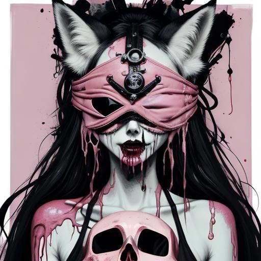 Macabre Occult Fox-Girl in Jackson Pollock Style