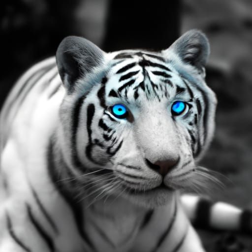 White and Black Tiger with Cyan Eyes