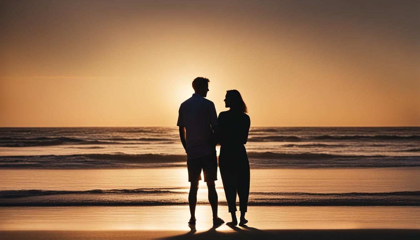 Romantic Sunset Scene With Silhouetted Couple