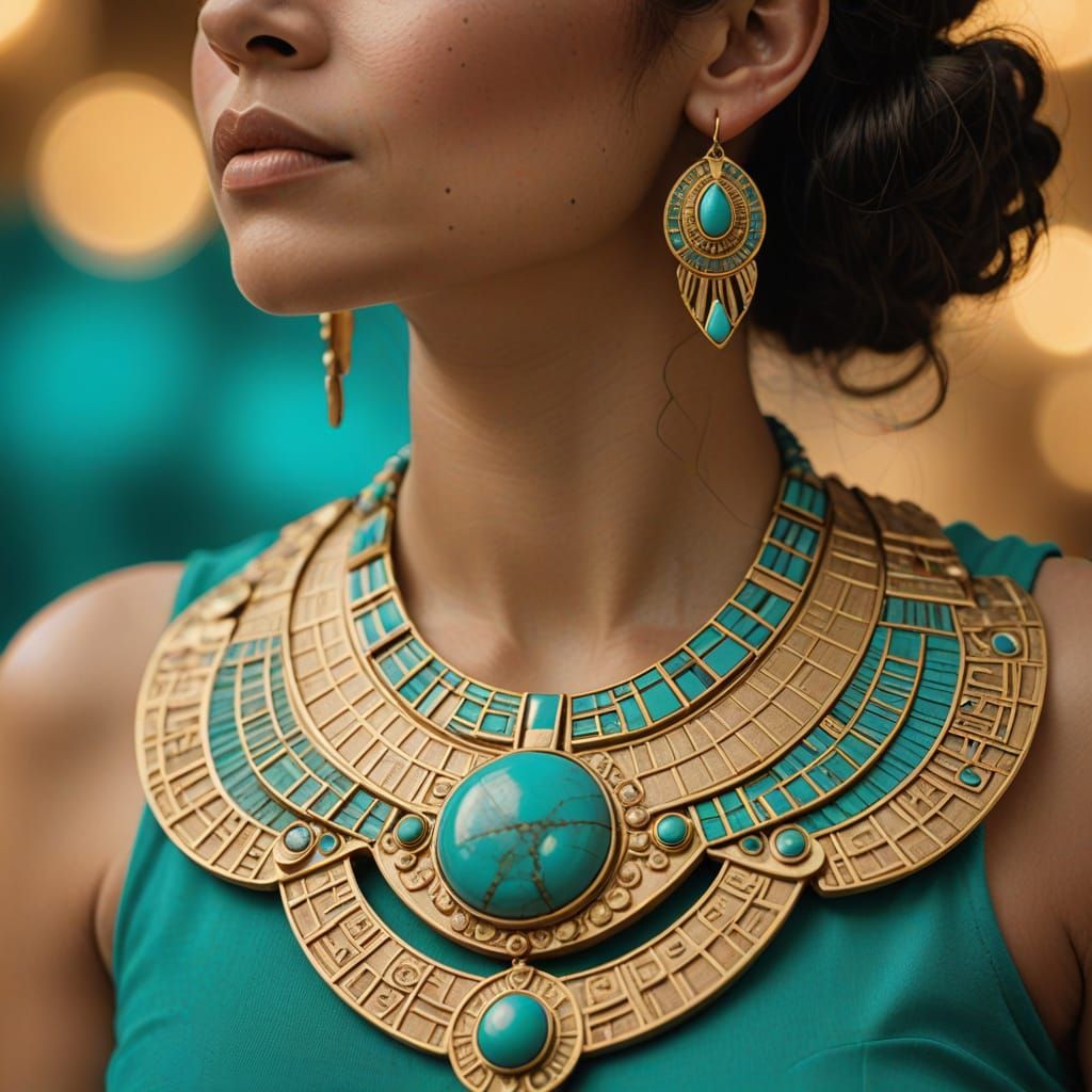 Egyptian Revival Gold and Turquoise Necklace in 1920s Style