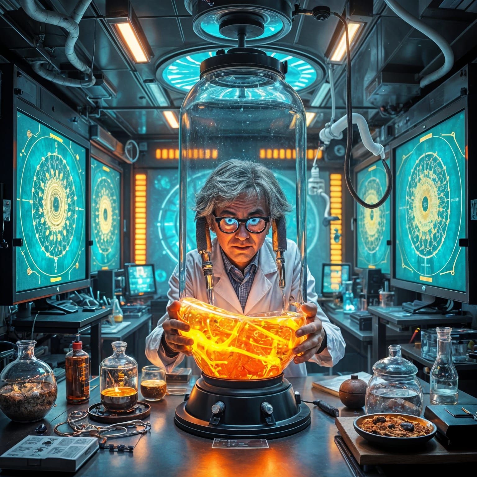 Eccentric Scientist in Luminescent Lab Prepares Breakthrough...