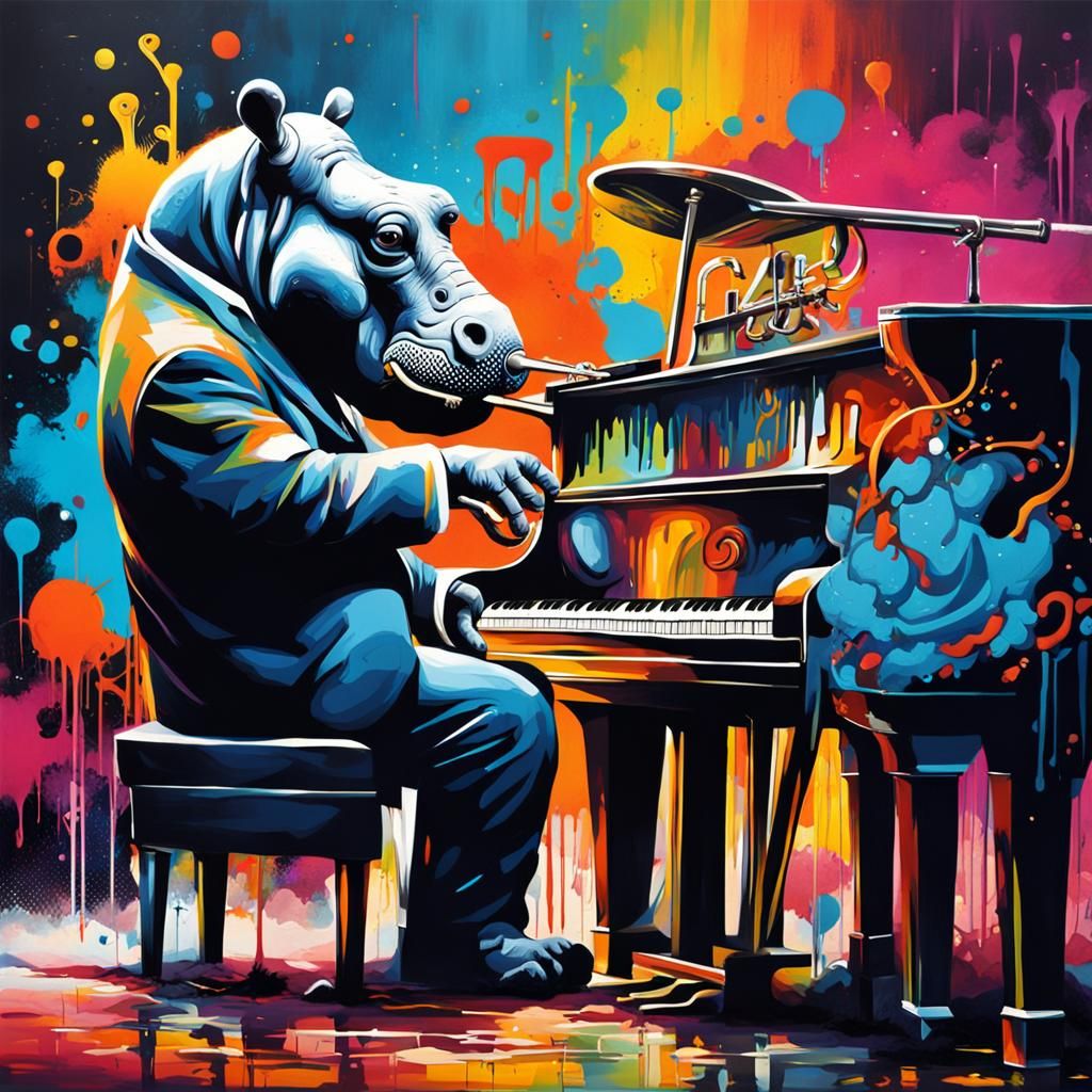 Whimsical Jazz Club Scene in Graffiti Art Style