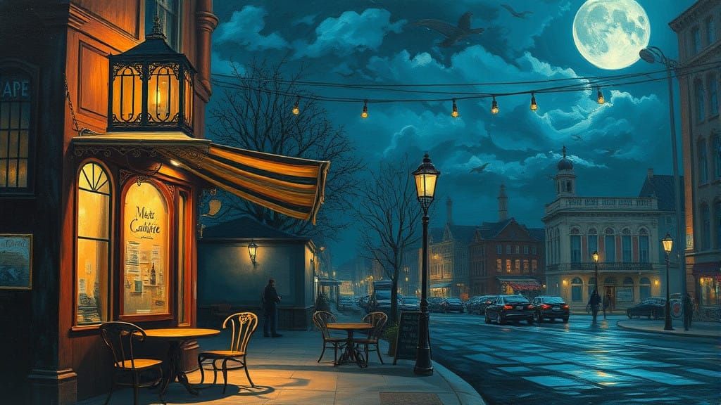 Dreamlike Cityscape Painting in Detailed Style