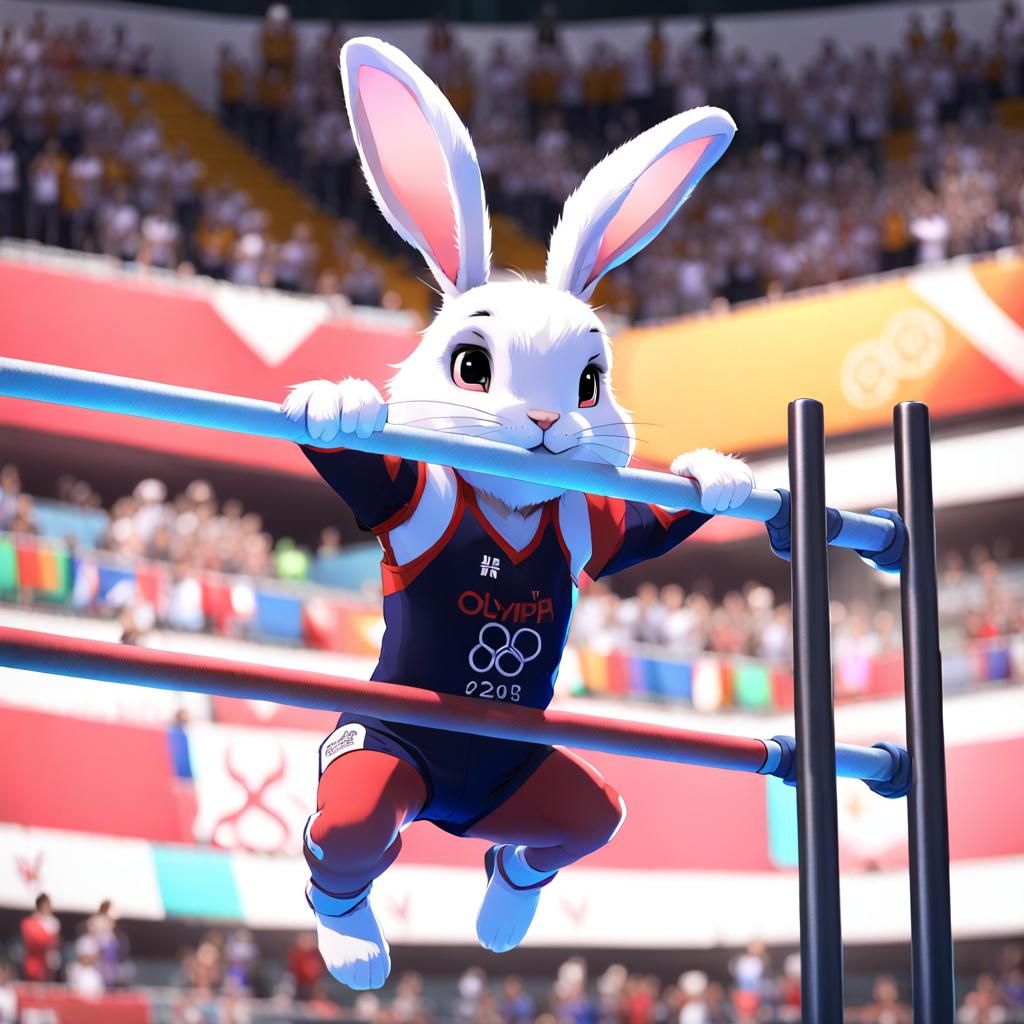 Rabbit Gymnastics on Uneven Bars: 3D Anime Art