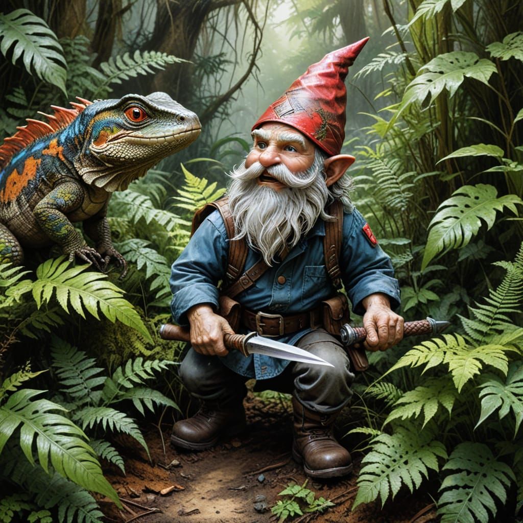 Gnome's Jurassic Park: A Watercolor Battle