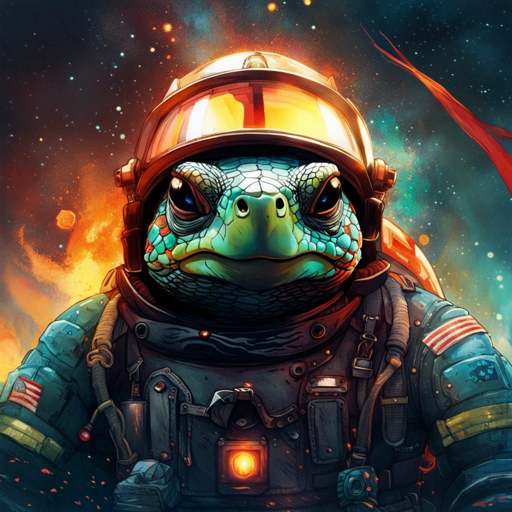 Anime Turtle Firefighter in Watercolor Style