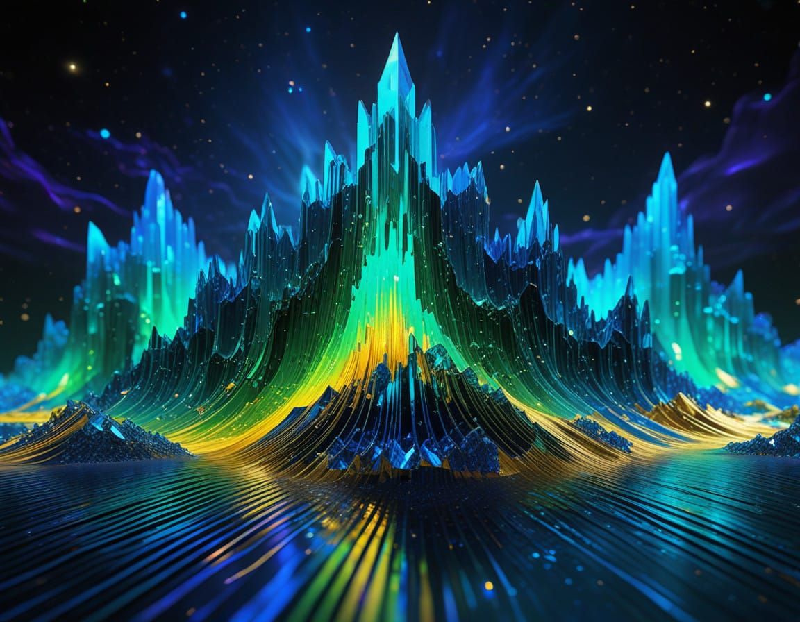 Cosmic Crystal Cloudscape in Goldenpunk Style