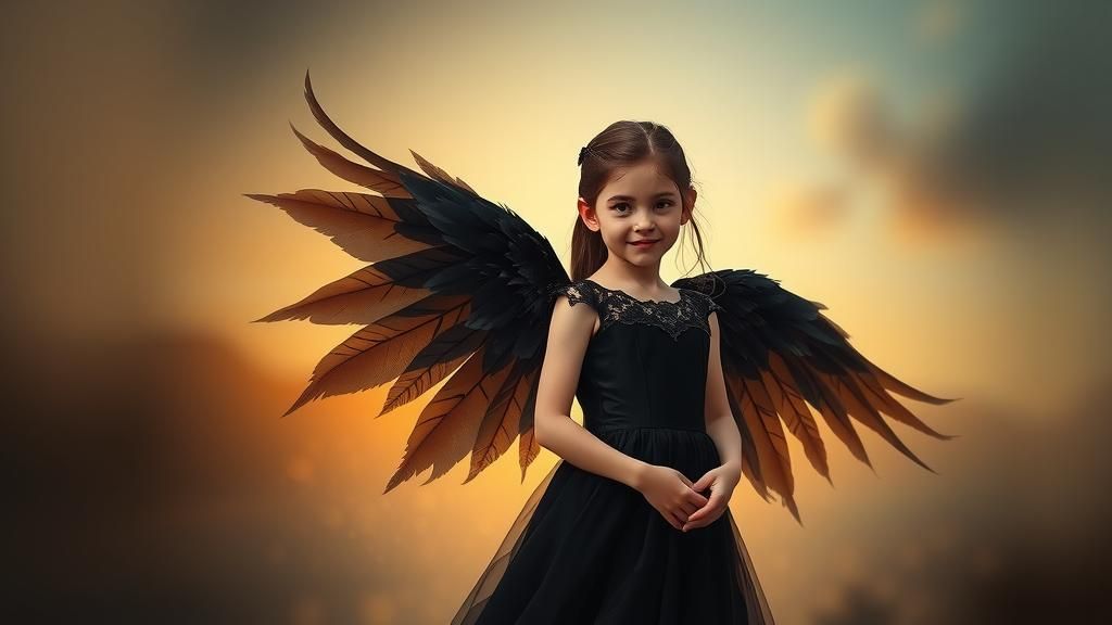 Black Angel: Ethereal Girl in Digital Painting Style