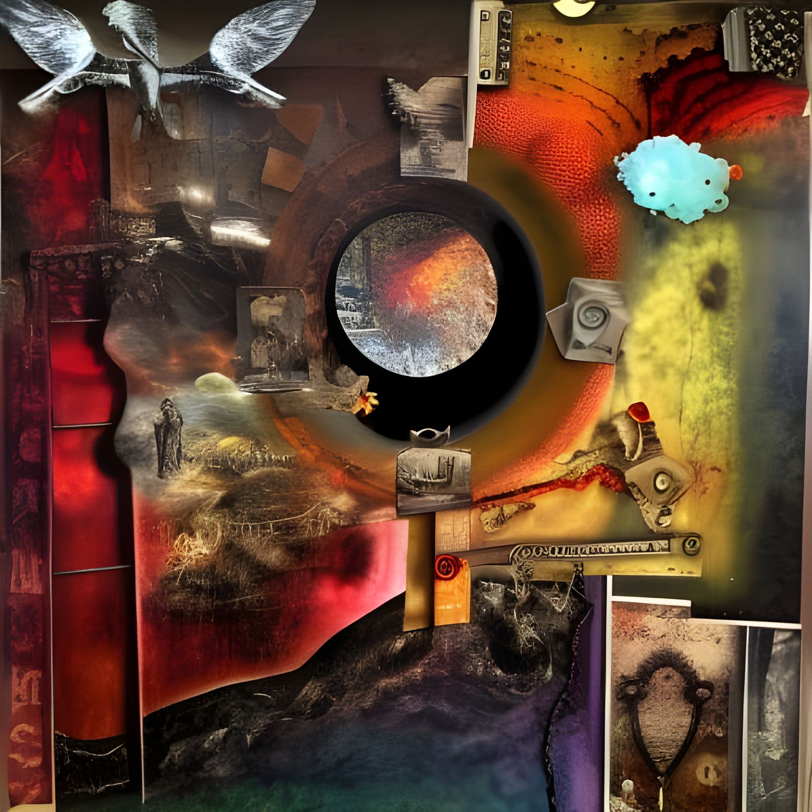 Surreal Mixed Media Collage of Heaven and Hell