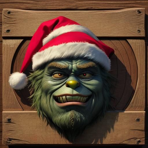 Grinch in Santa Hat Asleep on Christmas Sign