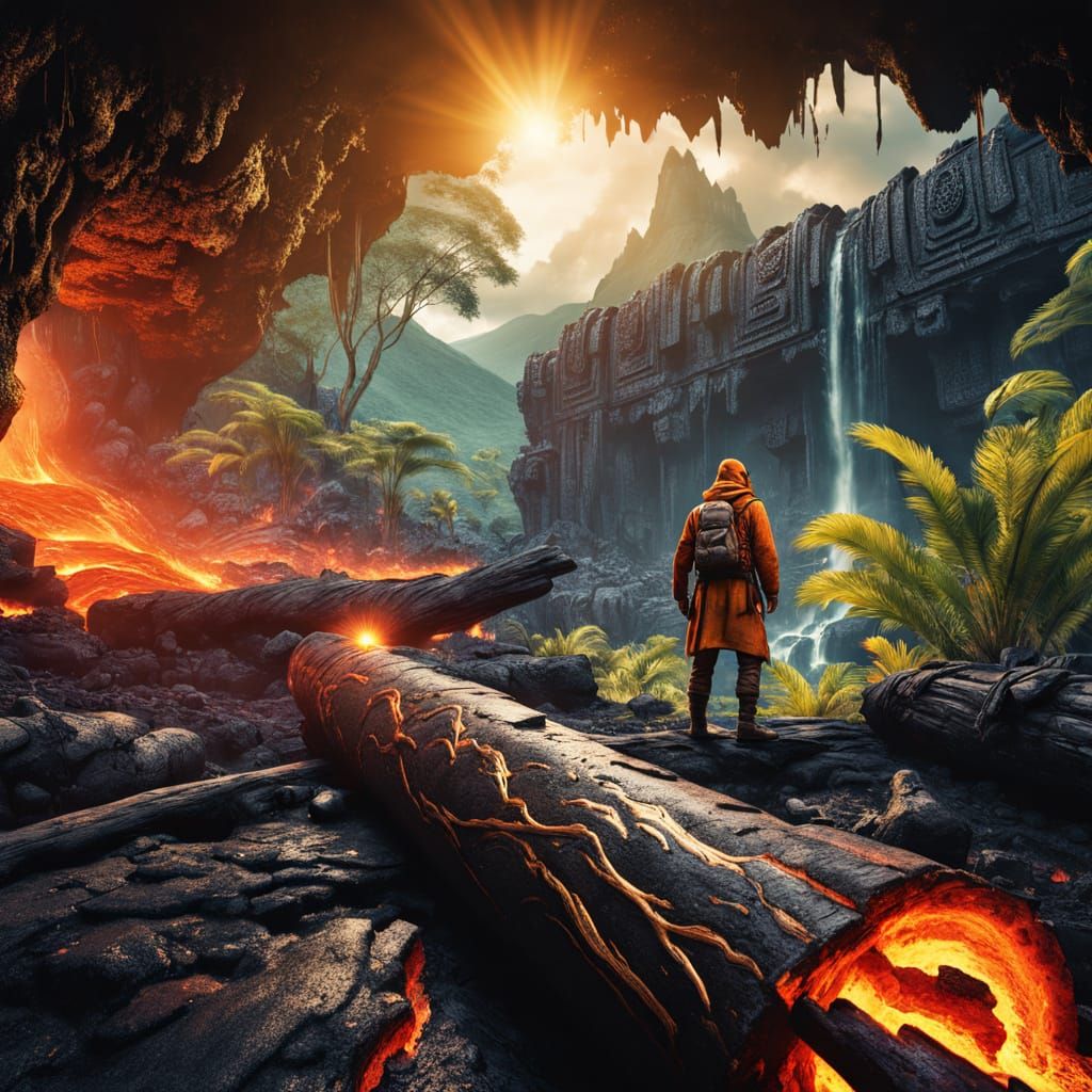 Lava Chasm Temple in Alcohol Ink Style