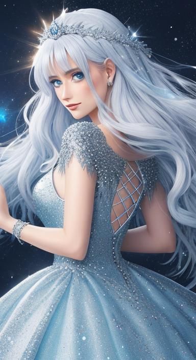 Ice Princess with Crystal Dress in Glittering Fantasy