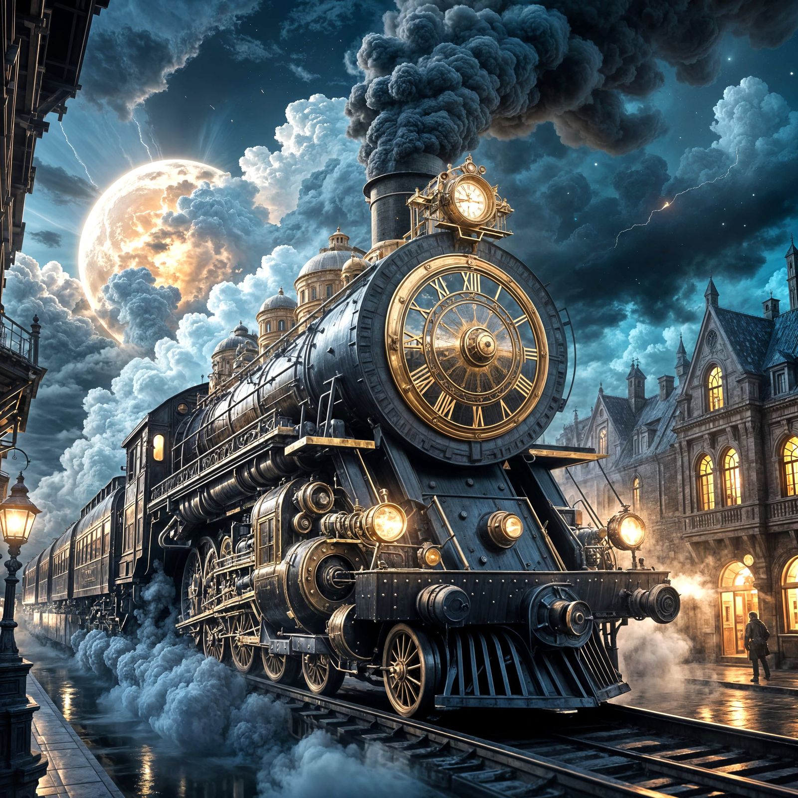 Elegant Train of Time Sails Through Starry Night