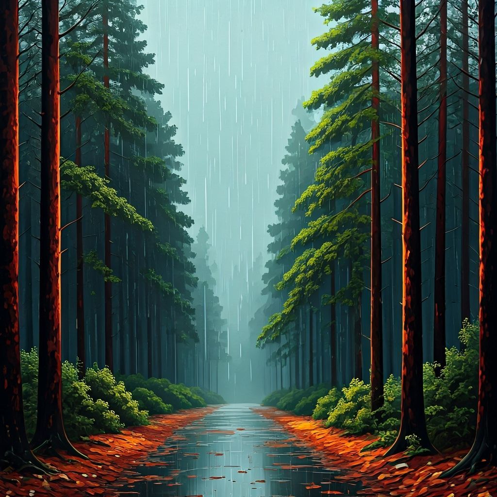 Rainfall in Woods as a Tàpies-Inspired Texture