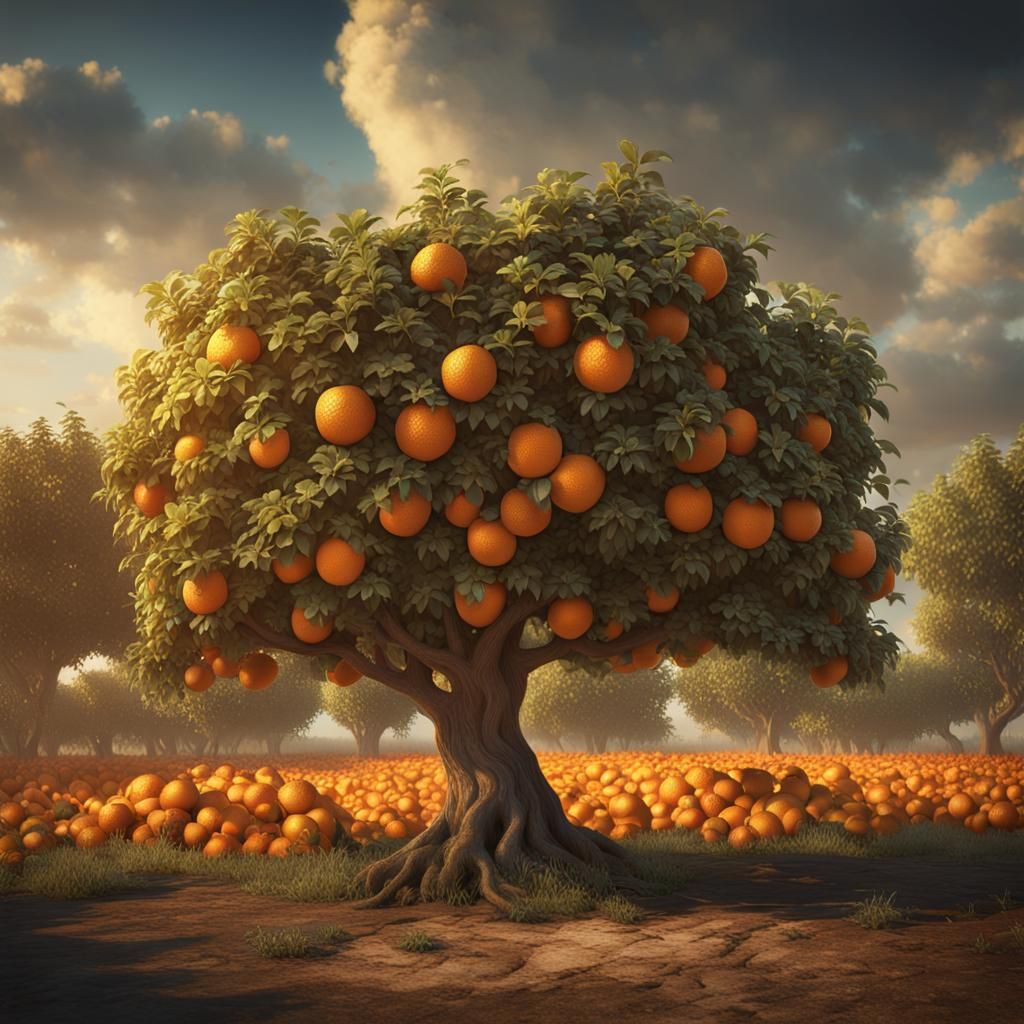 Magical Orange Tree: Photorealistic Oil Painting