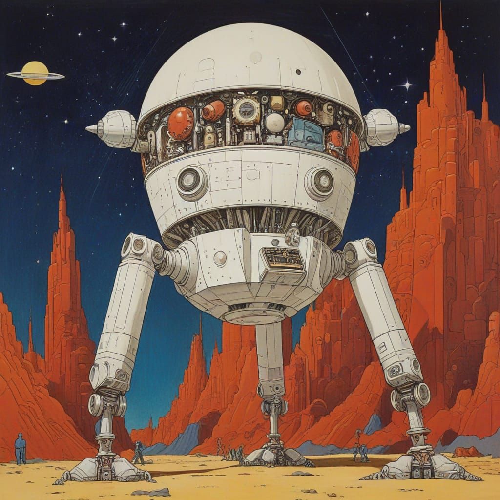 Retro-Futuristic Robotic Spaceship in Winsor McCay Style