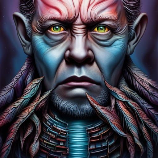 Fiery Gaze: A Mixed Media Portrait