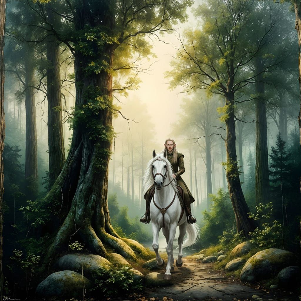 Misty Forest Ancient Trees Fine Art Oil Painting