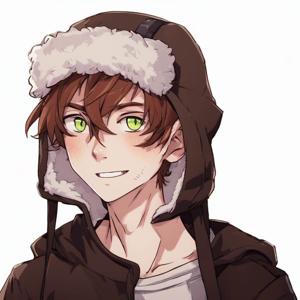Anime Boy with Auburn Hair and Winter Hat