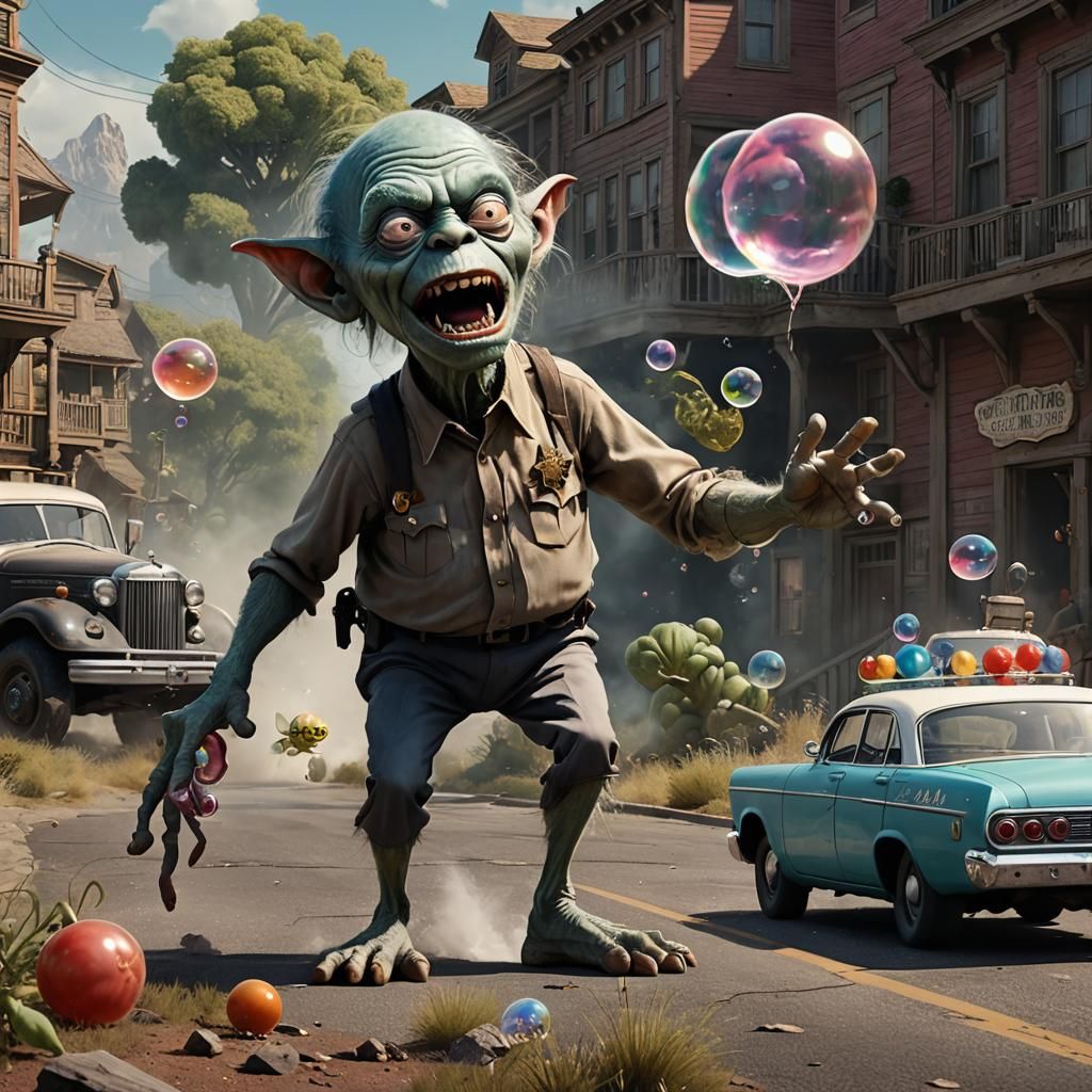 Frazetta-Style Monster Blowing Bubbles