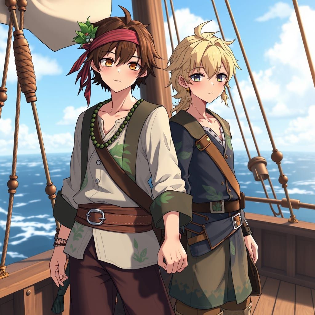 Pirate Couple on Deck in Anime Style