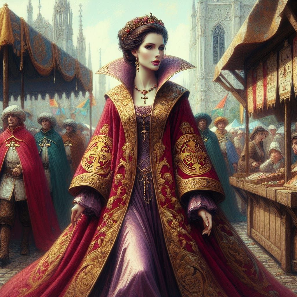 Regal Duchess at Summer Festival, Ethereal Illustration