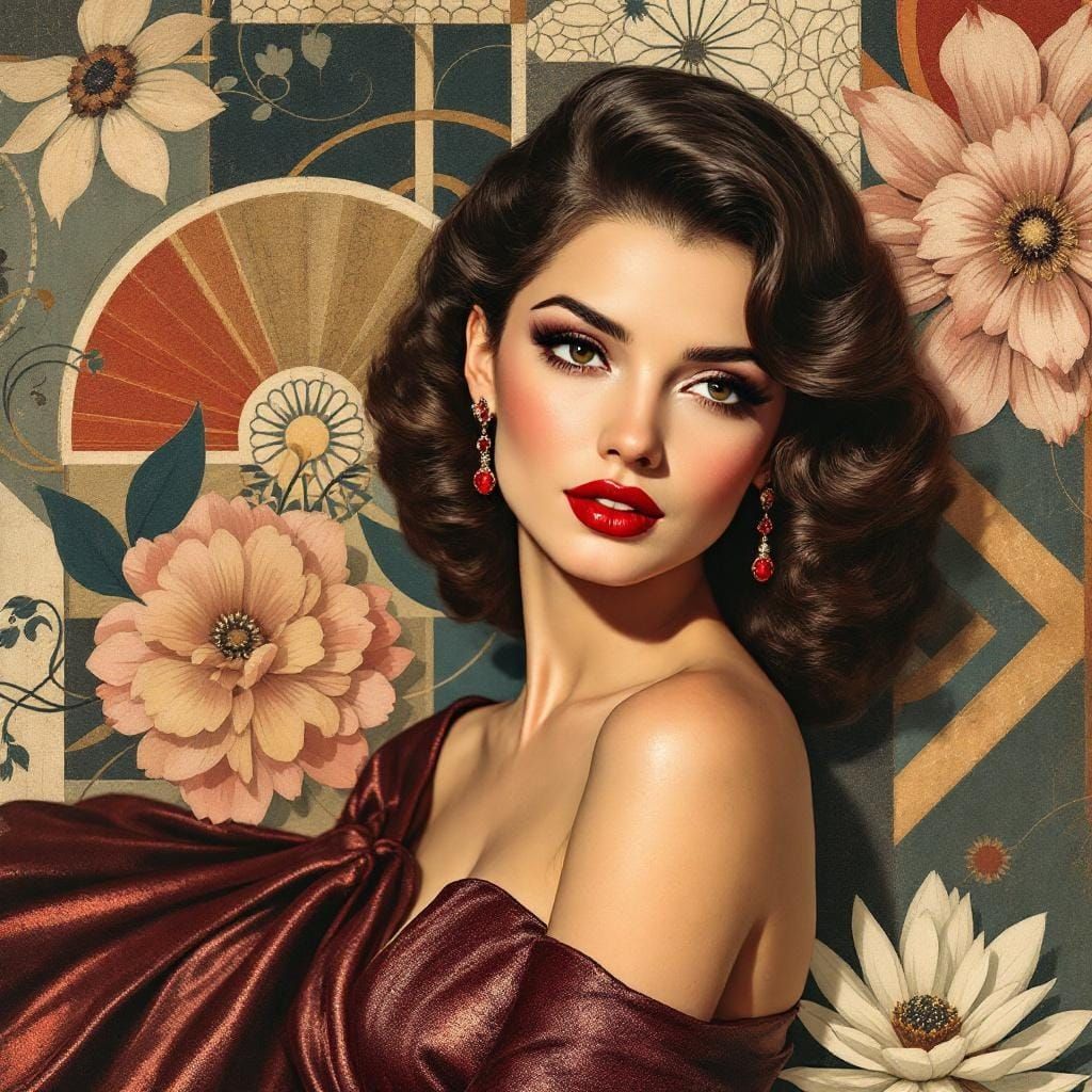 Italian Pin-Up in Ruby Jewelry, Decorative Fairy Tale Style